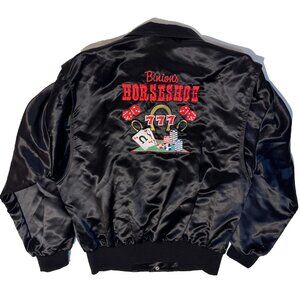 Vintage Binion’s Horseshoe Casino Black Satin Bomber Jacket Large